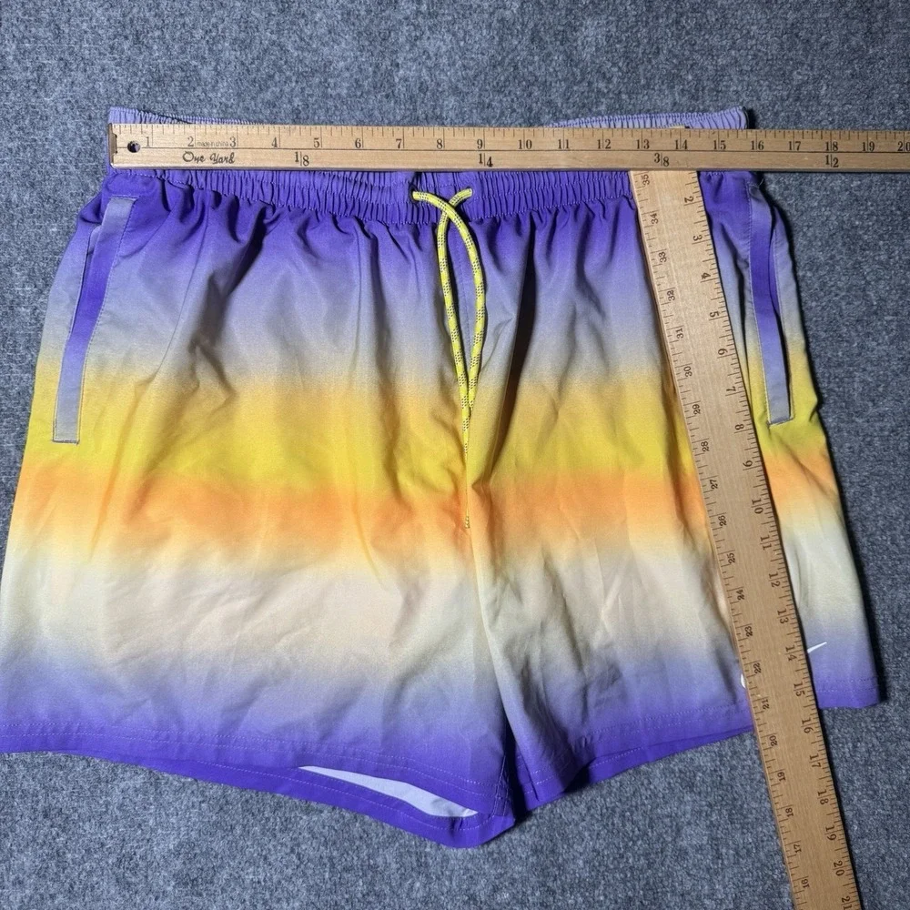 Nike Swim Athletic Shorts Horizon Stripe Purple Yellow Men Size XL Lined 717384